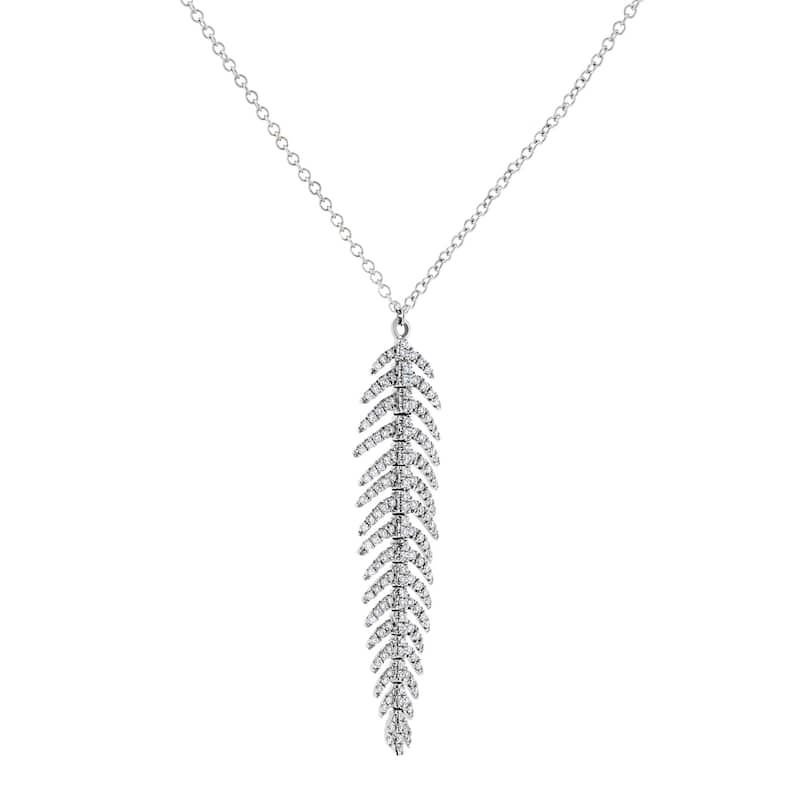 Annello by Kobelli 14k Gold 2/5ct TDW Diamond Vertical Feather Necklace, 16in Chain (Multiple Color Options)