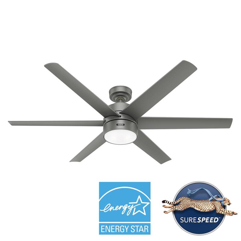 Hunter 60" Solaria Outdoor Damp-Rated Ceiling Fan with LED Light Kit and Wall Control - Contemporary, Industrial - ENERGY STAR!