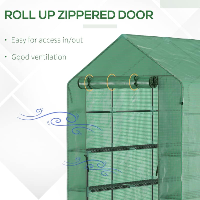7ft x 5ft Walk-in Greenhouse with PE Cover, 3-Tier Shelves, Steel Frame, Roll-Up Zipper Door for Plants