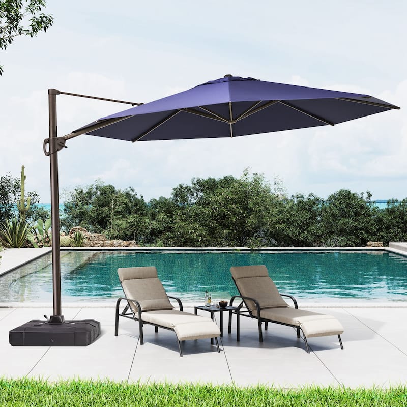 Outdoor 11.5FT Round Patio Hanging Offset Cantilever Umbrella with Cross Base