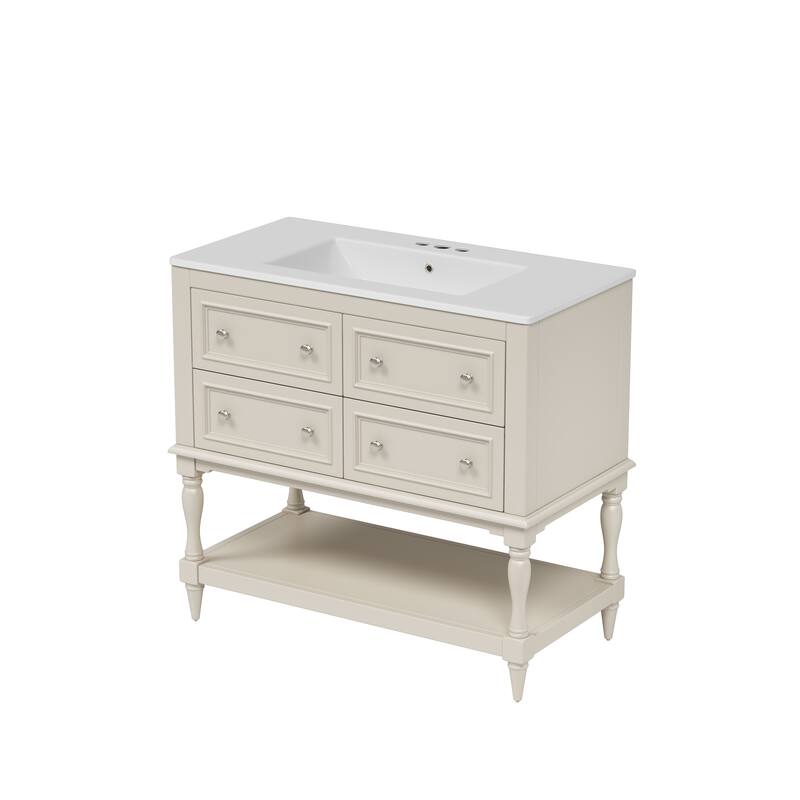 GDFStudio - Wesbridge Modern Bathroom Vanity Set with Ceramic Sink and 4 Storage Drawers - 36'W