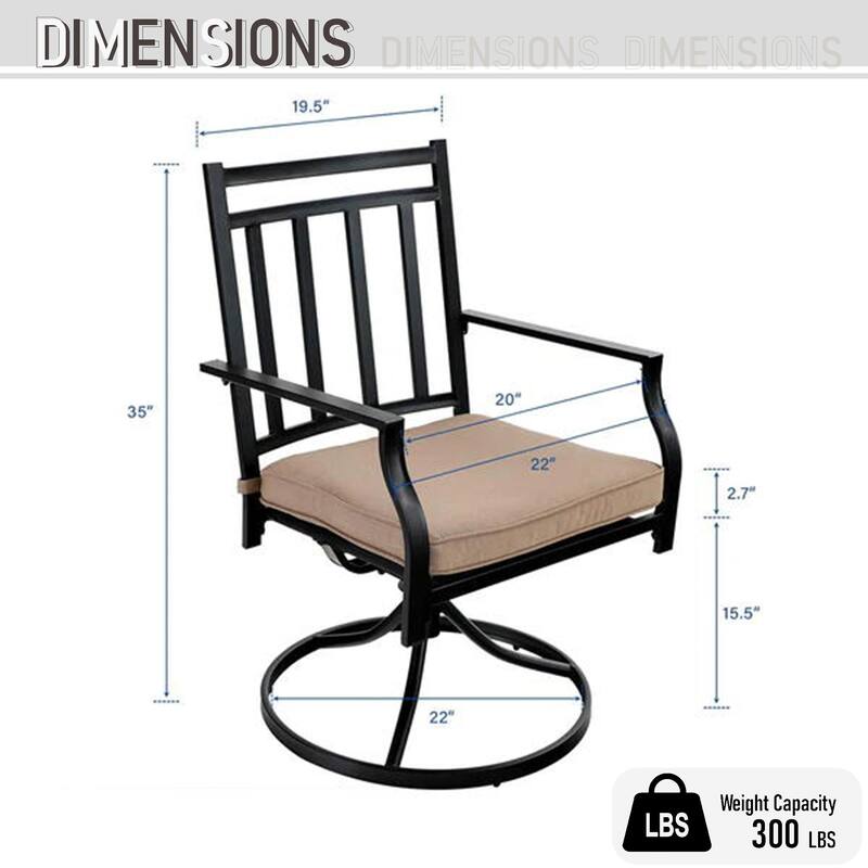 MAISON ARTS 6-Piece Patio Dining set with 1 Rectangle Steel Table, 2 Swivel Chairs, 2 Stackable Chairs and 1 Bench