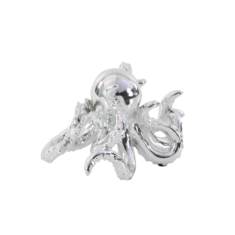 Silver Polystone Octopus Decorative Sculpture with Long Tentacles and Suctions Detailing