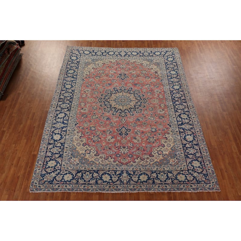 Traditional Pink Najafabad Persian Vintage Rug Handmade Wool Carpet - 9'8" x 12'9"