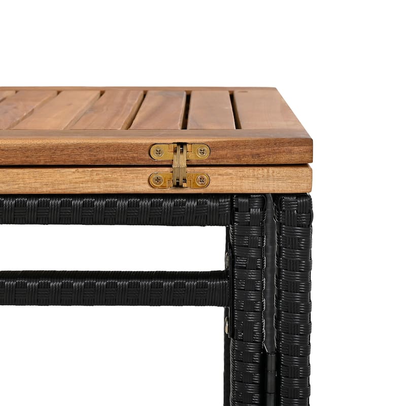 10-Piece Patio Bar Set with Foldable Acacia Wood Table and 8 Cushioned Wicker Stools