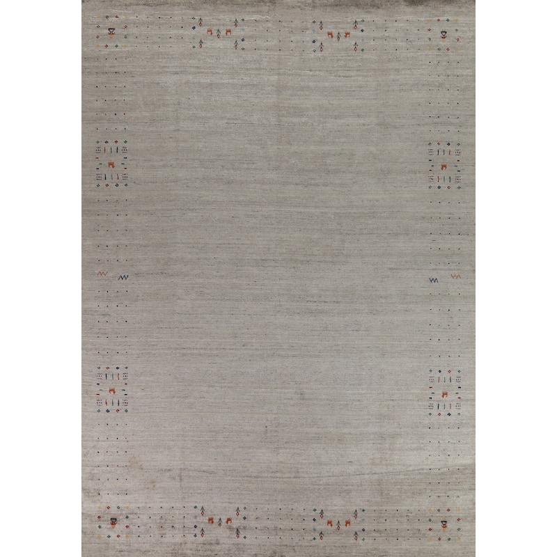 Hand Knotted Oriental 100% Wool Carpet Tribal Tribal Beige & Ivories Gabbeh Area Rug - 12' 2'' X 8' 11''