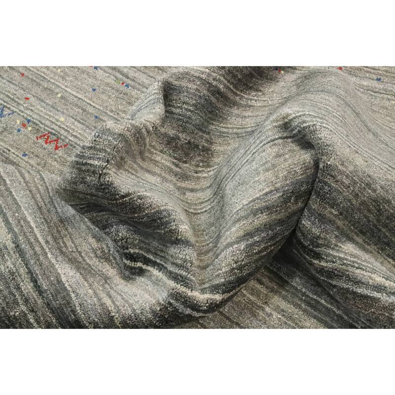 Hand Knotted Oriental Viscose Silk Carpet Tribal Animal Pictorial Greys & Charcoal Gabbeh Area Rug - 9' 10'' X 7' 11''