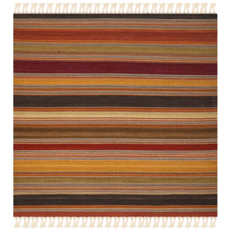 SAFAVIEH Handmade Striped Kilim Shawnna Stripe Wool Rug with - 7' Square - Gold