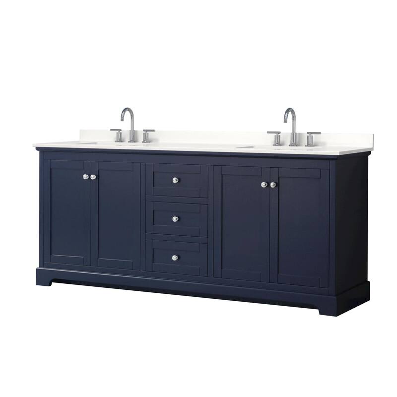 Wyndham Collection WCV232380D-QTZ-US3MXX Avery 80" Free Standing - Dark Blue / White Quartz Top / Polished Chrome