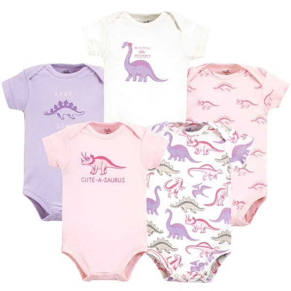 slide 1 of 1, Touched by Nature Girls Organic Cotton Bodysuits, Retro Dino 12-18 Months - Retro Dino