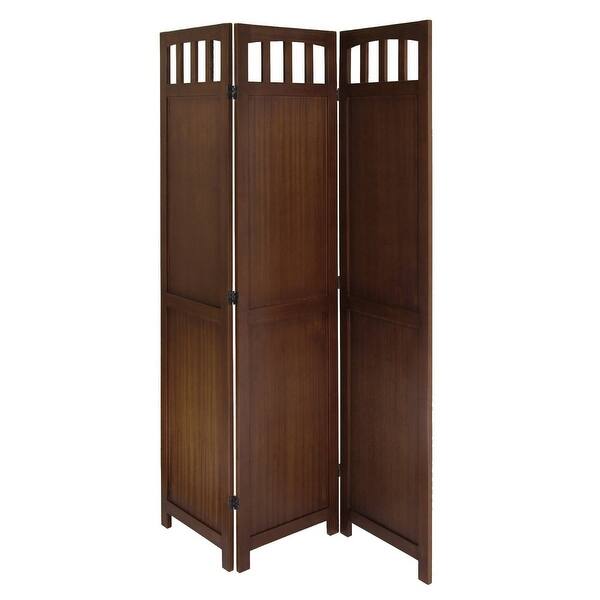 3Panel Wooden Folding Room Divider Screen in Walnut Finish 52.4 x 0.