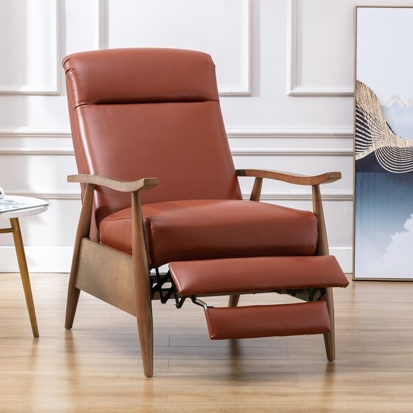 Fordham Top Grain Leather Wood Arm Push Back Recliner by Greyson