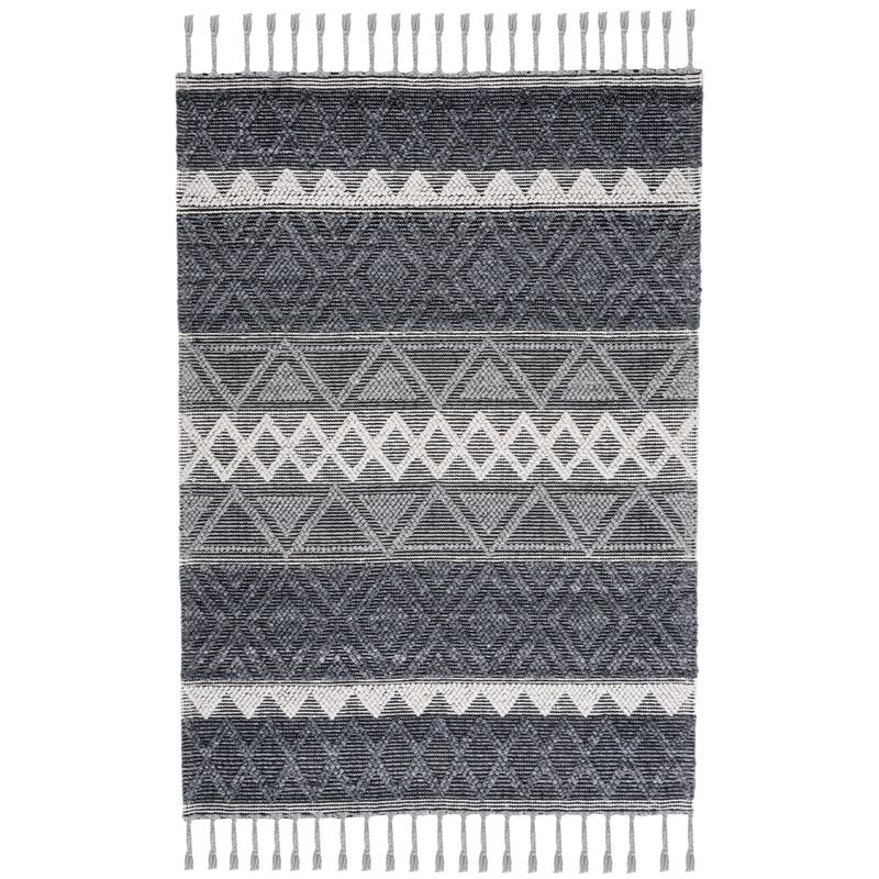 SAFAVIEH Handmade Natura Bilyana Wool Braided Tassel Rug - 8' x 10' - Charcoal/Ivory