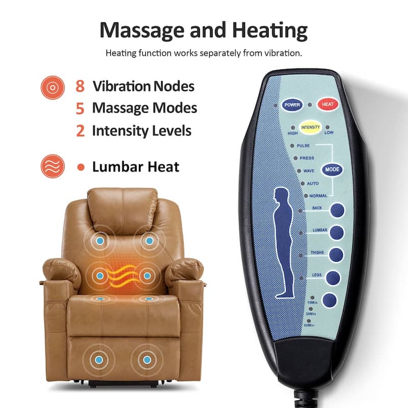 MCombo Electric Power Lift Recliner Chair Sofa with Massage and Heat, 3 Positions, USB Ports, Faux Leather