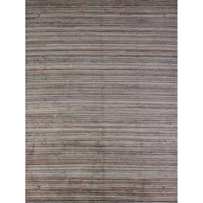 Striped Gabbeh Indian Area Rug Hand-Knotted Tribal Wool Carpet - 8'0" x 9'8"
