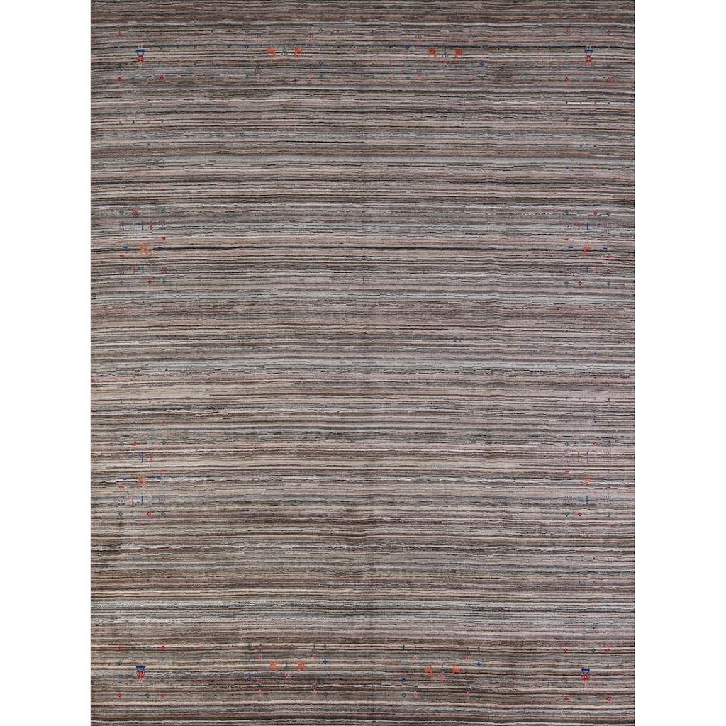 Striped Gabbeh Indian Area Rug Hand-Knotted Tribal Wool Carpet - 8'0" x 9'8"