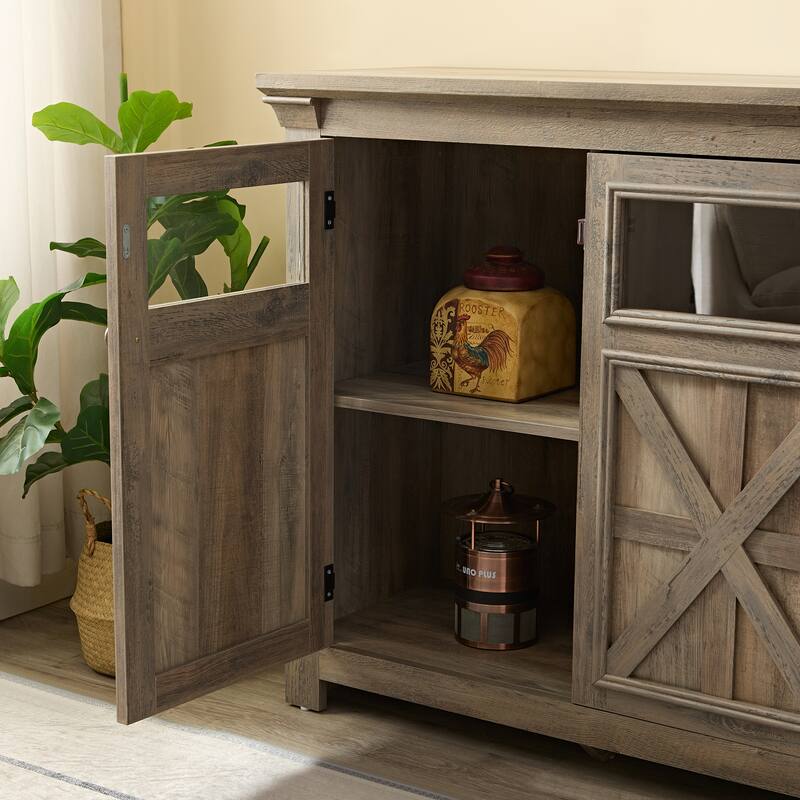 Wooden Sideboard Buffet Cabinet, Kitchen Storage Cabinet with Doors & Adjustable Shelves, Wooden TV Stand Barn Design