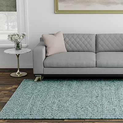 Domani Clouds Contemporary Hand-Knotted Aqua Blue / Ivory Heathered Rug