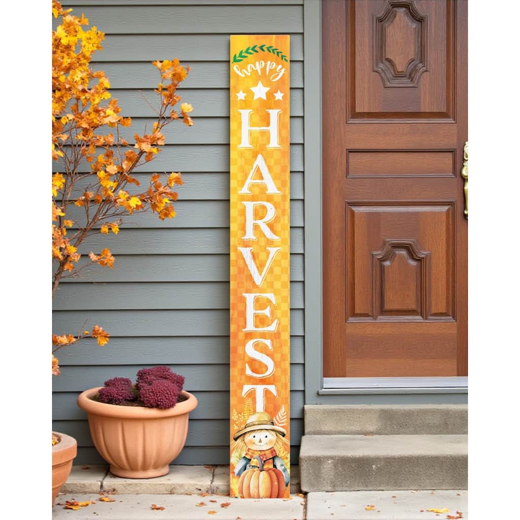 HomeRoots 72" Orange Solid Wood Happy Harvest Scarecrow Porch Sign