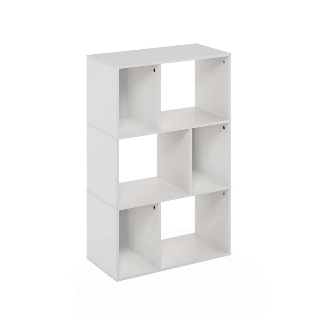 36.85 in. Tall White Wood 6-Shelf Bookcase