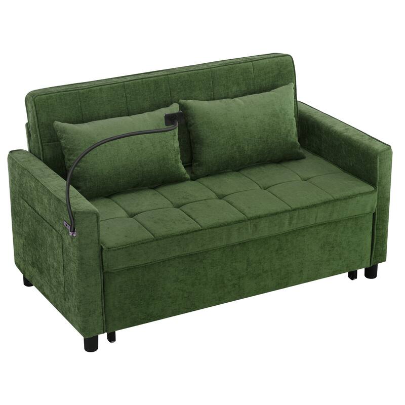 Loveseat Sofa Pull-out Sofa Bed with a Reversible Backrest Cushion, Side Pockets, Two USB Ports and a Phone Holder