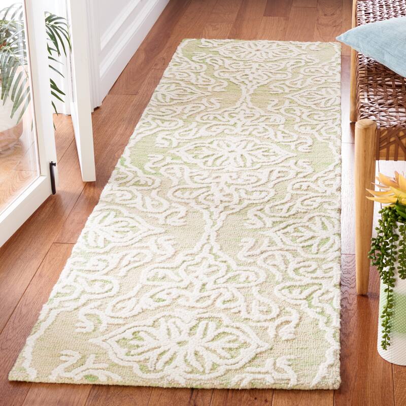 SAFAVIEH Handmade Blossom Mahalia Modern Floral Wool Rug - 2' 3" x 8' - Light Green/Ivory