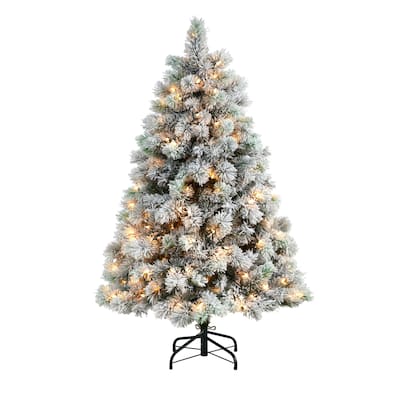 5ft. Flocked Pine Artificial Christmas Tree with 200 Clear Lights & 347 Branches - Snow-Kissed Holiday X-Mas Glow