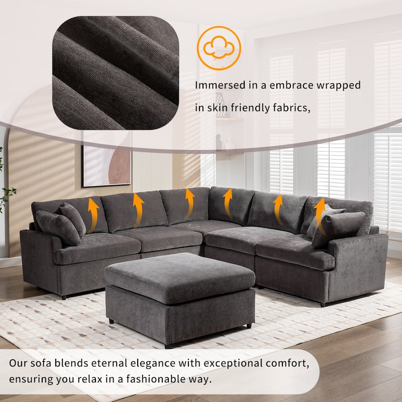 100.4" U-Shaped 6-Seat Sofa with Ottomans