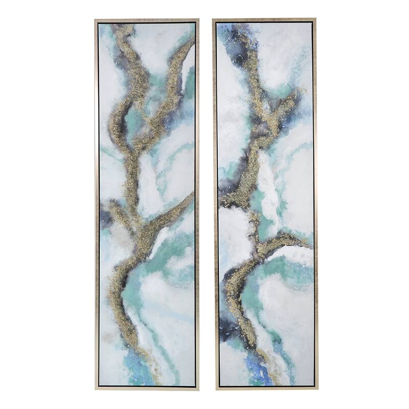 Set of 2 Elongated Modern Abstract Oil Painting, Rectangle Art Wall - Clear