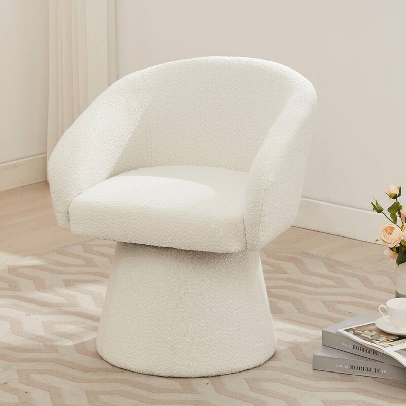 Modern 360° Swivel Accent Chair, Boucle Upholstered, Comfy Barrel Chair for Living Room, Bedroom & Office