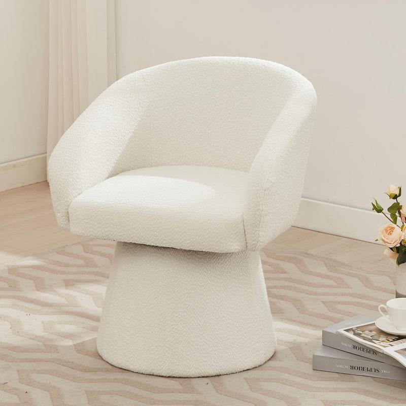 Modern Swivel Accent Chair, Narrow Corduroy Upholstered, Comfy Barrel Chair for Living Room, Bedroom & Office, Beige