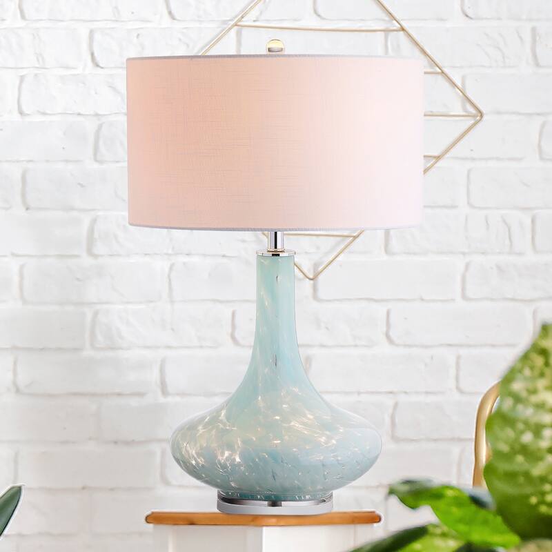 Olivia 29" Glass/Acrylic LED Table Lamp, Ice Blue by JONATHAN Y