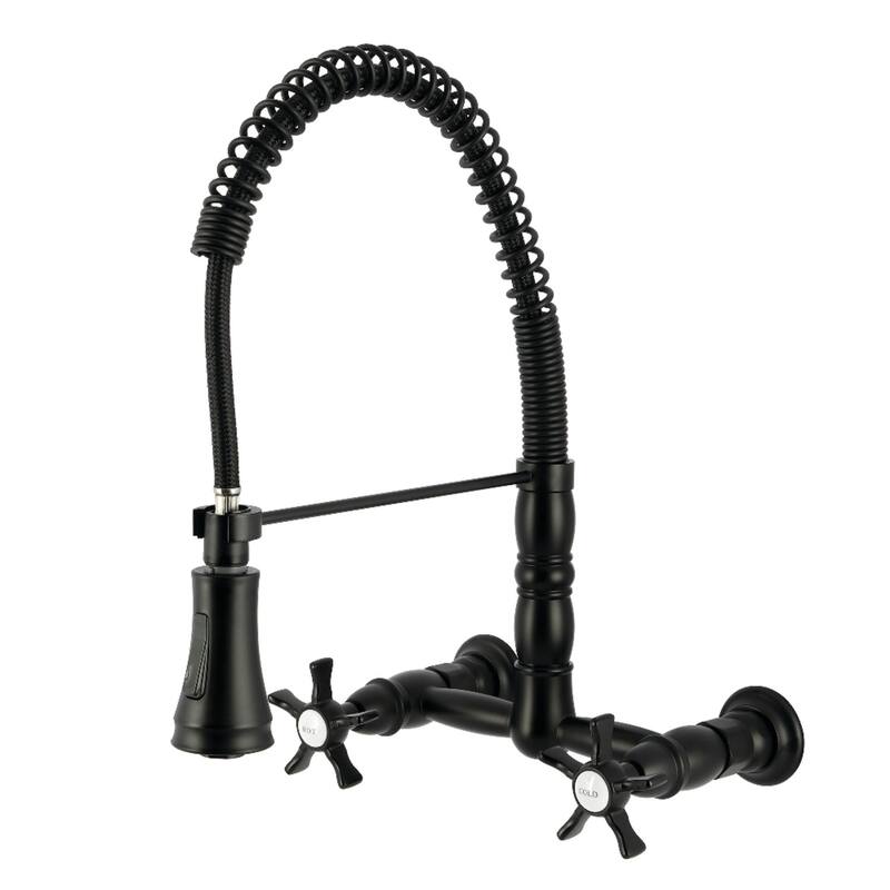 Kingston Brass Essex Double-Handle Wall-Mount Pre-Rinse Bridge Kitchen Faucet - Matte Black