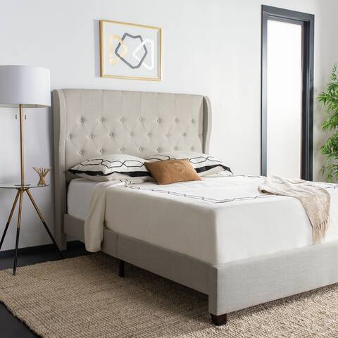 SAFAVIEH Blanchett Light Grey Linen Queen Tufted Wingback Bed