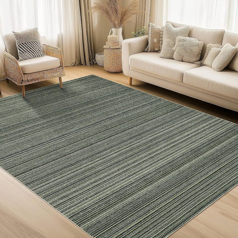 Modern Stripe Machine Washable Area Rug for Bedroom, Living Room, Green - 1'6" x 2'6" - Green 5' x 7'