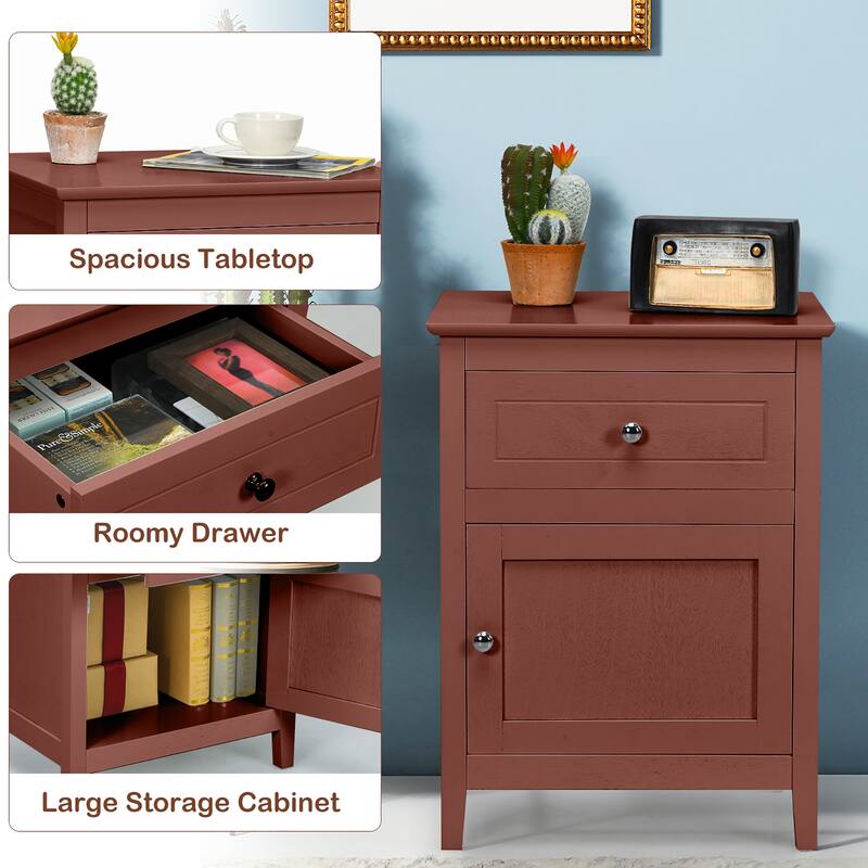 Costway 2PCS Nightstand with Drawer Accent Side End Table Storage