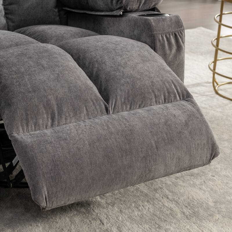 Grey Oversized Rocker Recliner with Vibration Massage, Heating, USB Port, Dual Cup Holders, and Side Pockets