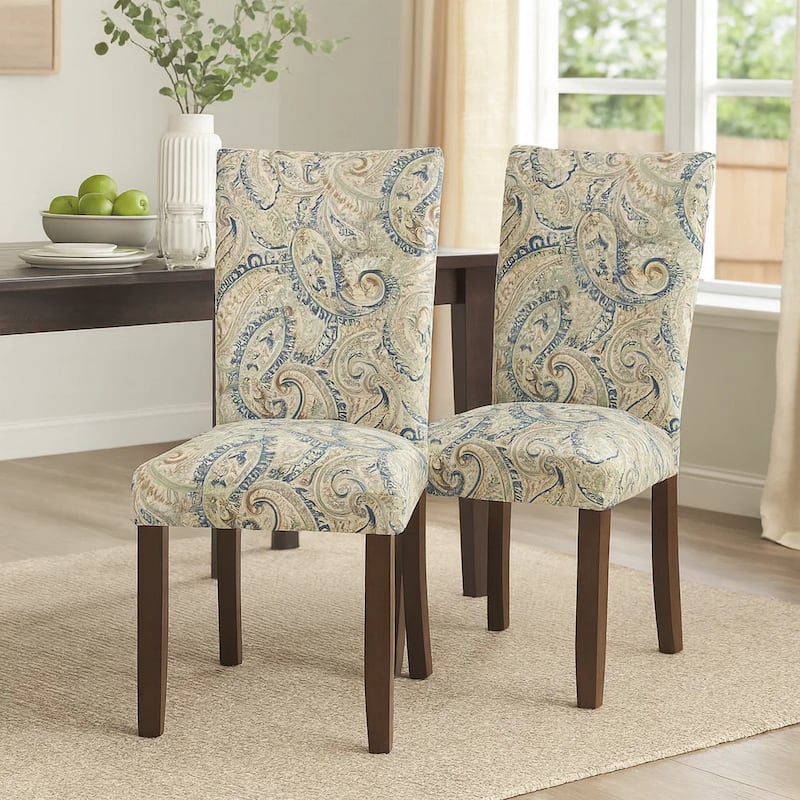 Jax Parsons Dining Chair Set of 2, Cream Blue Velvet Paisley Print
