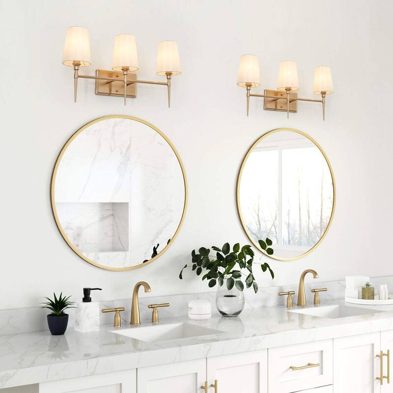 Modern 3-Light Gold Bathroom Vanity Light Fabric Wall Sconces