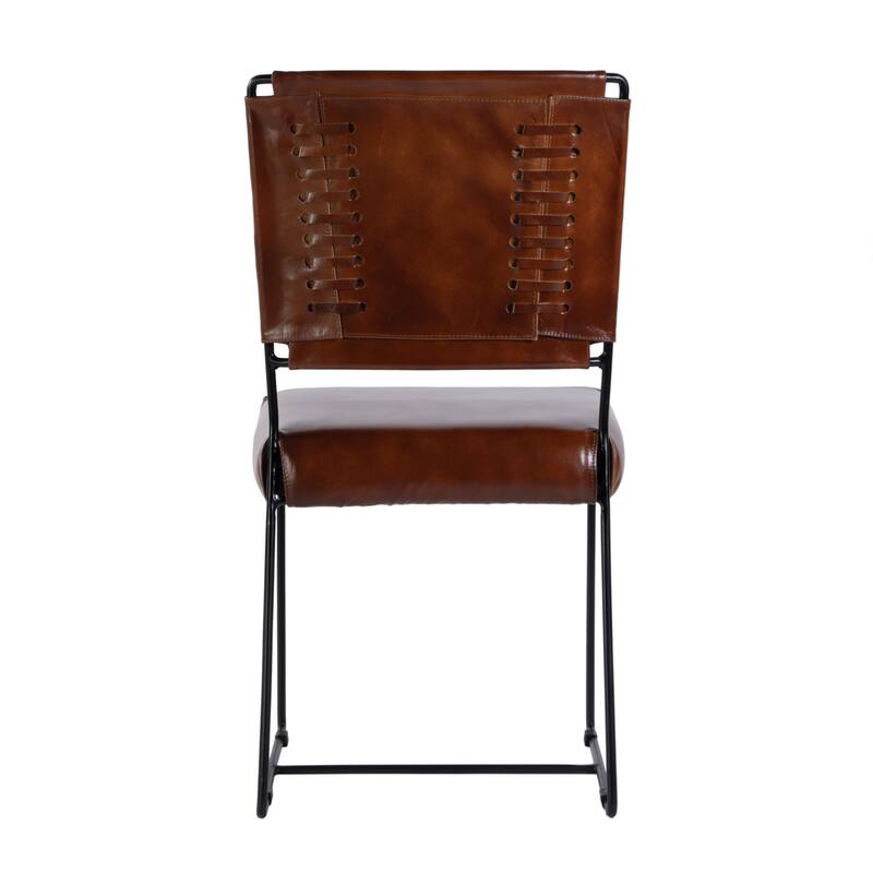 Nevin 19 in. Seat Height Leather and Iron Dining Side Chair