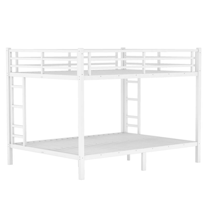 Metal Bunk Bed Frame with Safety Guardrail, Heavy Duty Metal Slat Support, Noise Free