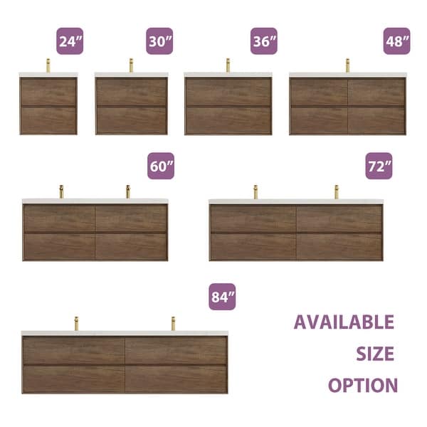 dimension image slide 2 of 4, Sylphar 84 inch Bathroom Vanity with Sink, Floating Oak Cabinet with Stone Top