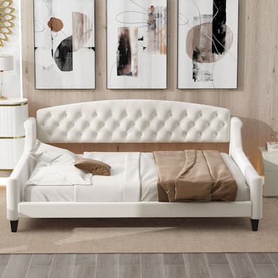 Full Size Tufted Daybed - Modern Luxury Button-Tufted Sleeper Sofa with Upholstered Frame