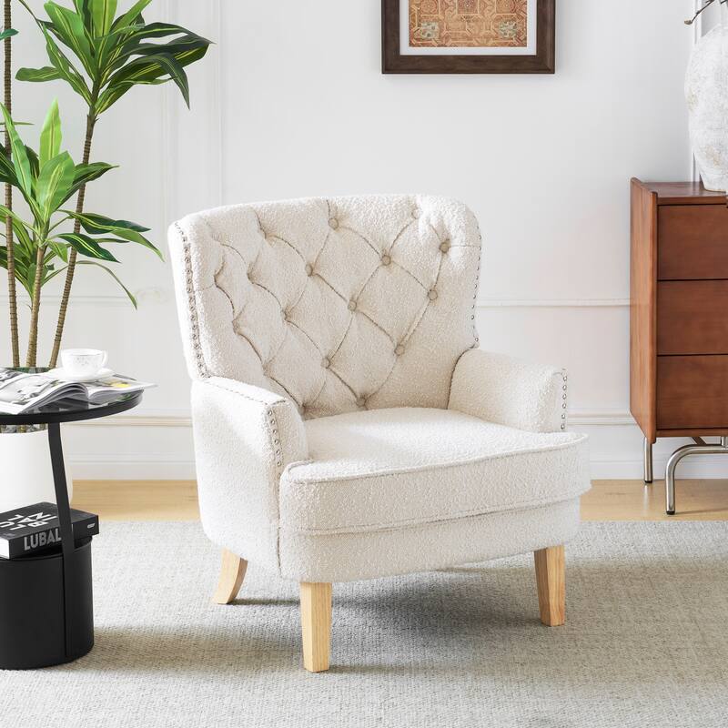 Modern 29.5" Upholstered Button Tufted Club Chair with Rubber Wood Legs and Nailheads