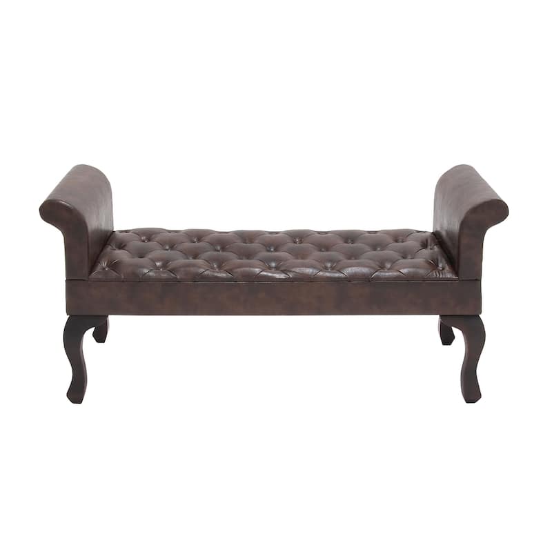 Brown Wood Tufted Bench with Wood Legs