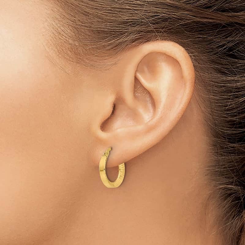 Curata 14k Yellow Gold Polished Sparkle Cut Hoop Earrings - 18.2x16mm