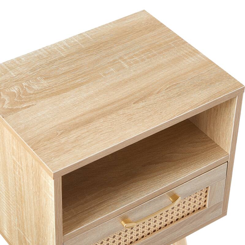 Chichoice Rattan Nightstand with Boho Drawer and Solid Wood Legs