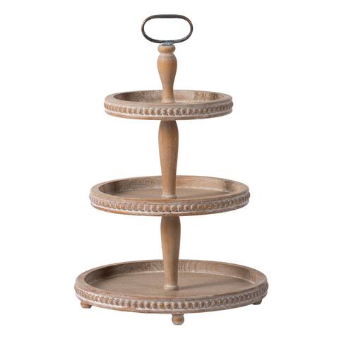 A&B Home Whitewash Tan 3-Tier Wood Bead Trim Tray