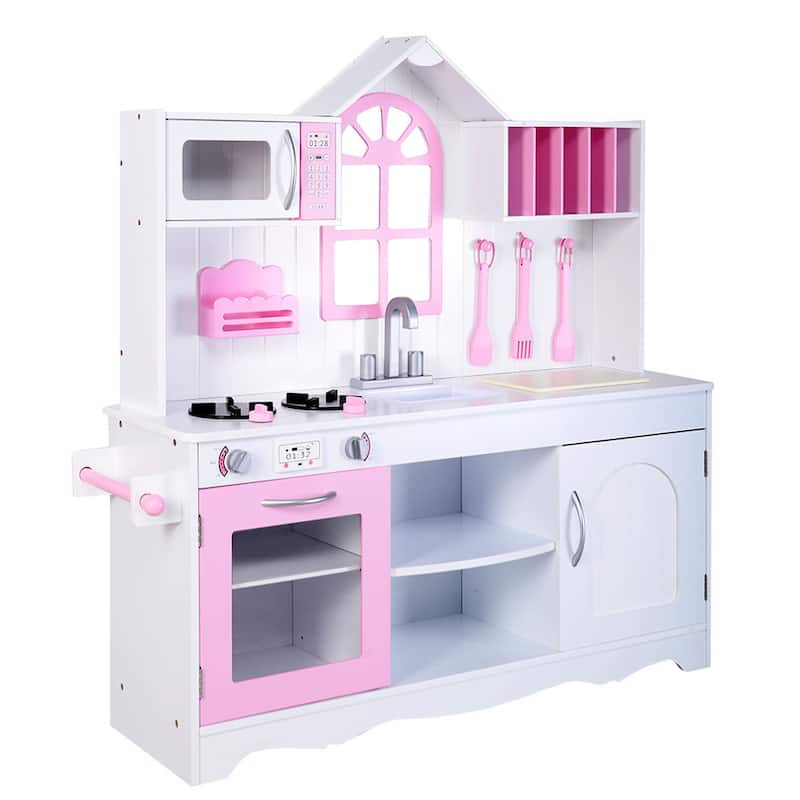 Goplus Kids Wood Kitchen Toy Cooking Pretend Play Set Toddler Wooden - See Details - as pic shows - See Details