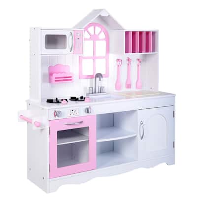 Goplus Kids Wood Kitchen Toy Cooking Pretend Play Set Toddler Wooden - See Details